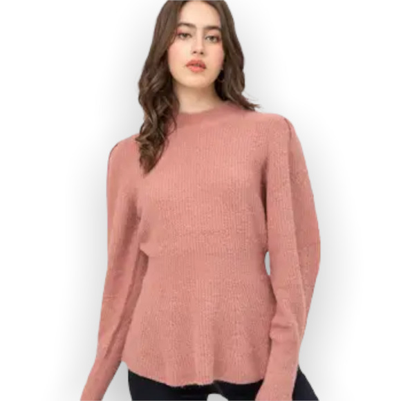 Love Tree Womens Sweater Sz L Pink Peplum Long Sleeve Soft Chic Cozy NEW - Picture 1 of 5